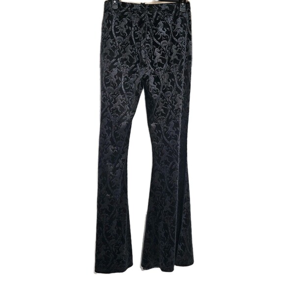 Killstar Chill Daze Yoga Pants Medium Black Velvet Patterned Flare Goth Rare - Picture 3 of 13